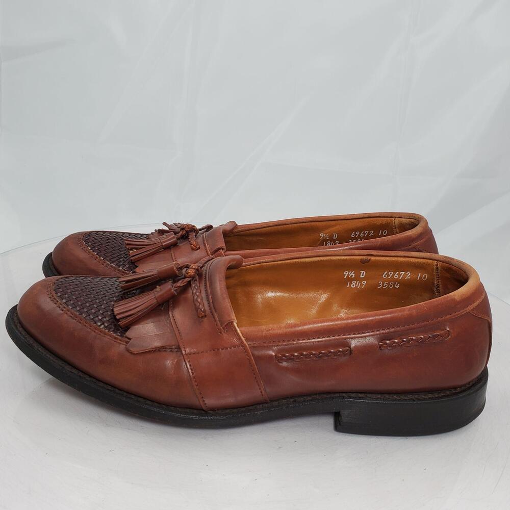 Allen Edmonds Cody Shoes Men 9.5 D Brown Leather Tassel Loafers Woven Dress